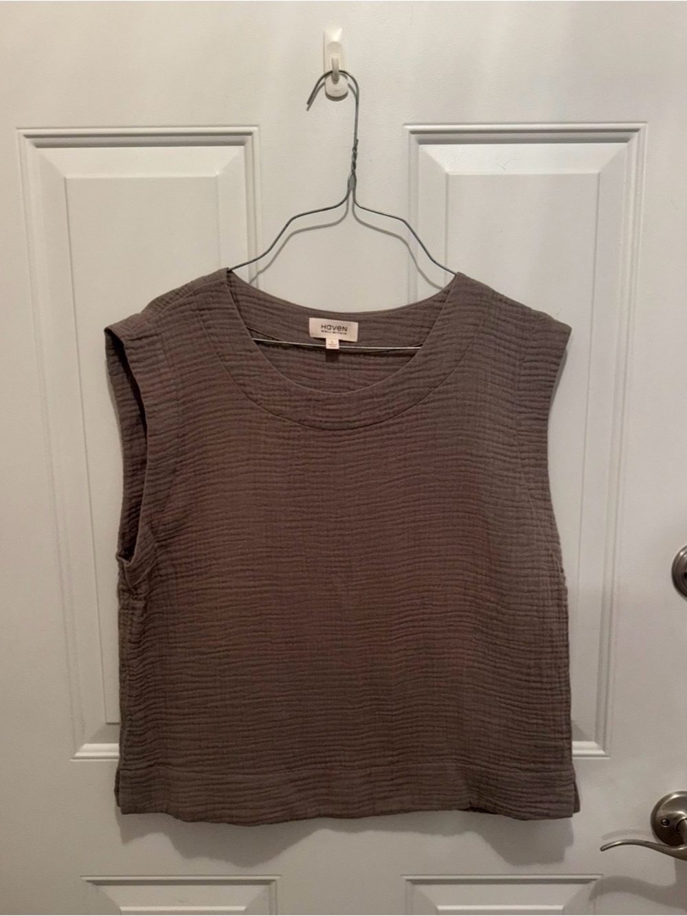 Haven Textured Sleeveless Tank Top - Brown Taupe-Large